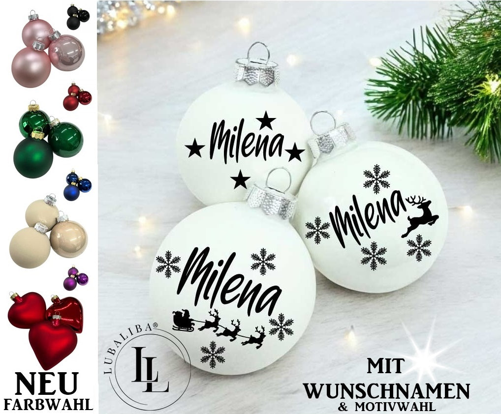 Boule de Noël Boule de sapin de Noël couleur au choix avec nom souhaité